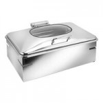 Eastern Tabletop 3918G/S 6 Qt. Stainless Steel Round Induction / Traditional Chafer with Stand and Hinged Glass Dome Cover