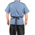 Uncommon Chef 3116 Ivory Customizable 100% Cotton Canvas Aura Bib Apron with Black Webbing and 3 Pockets - 34