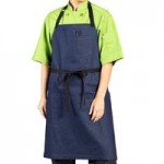 Uncommon Chef 3116 Ivory Customizable 100% Cotton Canvas Aura Bib Apron with Black Webbing and 3 Pockets - 34