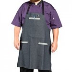 Uncommon Chef 3116 Ivory Customizable 100% Cotton Canvas Aura Bib Apron with Black Webbing and 3 Pockets - 34