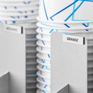 ServSense Magnetic Stainless Steel General Cup / Lid Size Labels for Self Service Station Organizers - Spanish - 4/Pack
