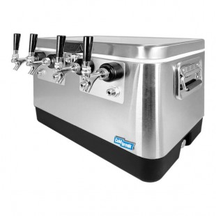 Coldbreak JOCK-4TF-SS54 Stainless Steel 4 Faucet 54 Qt. Insulated Jockey Box with Front Inputs and 50 ft. Coils