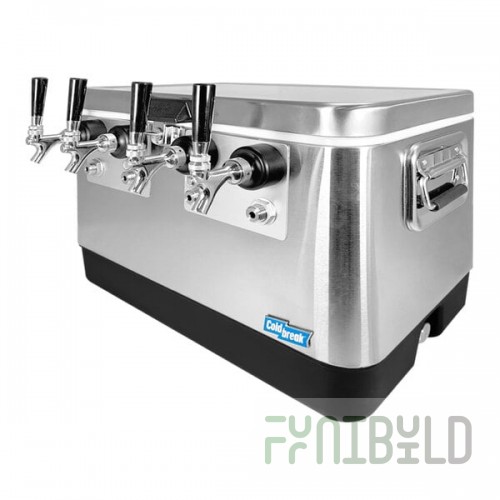 Coldbreak JOCK-4TF-SS54 Stainless Steel 4 Faucet 54 Qt. Insulated Jockey Box with Front Inputs and 50 ft. Coils