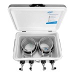 Coldbreak JOCK-4TF-SS54 Stainless Steel 4 Faucet 54 Qt. Insulated Jockey Box with Front Inputs and 50 ft. Coils