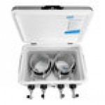 Coldbreak JOCK-4TF-SS54 Stainless Steel 4 Faucet 54 Qt. Insulated Jockey Box with Front Inputs and 50 ft. Coils