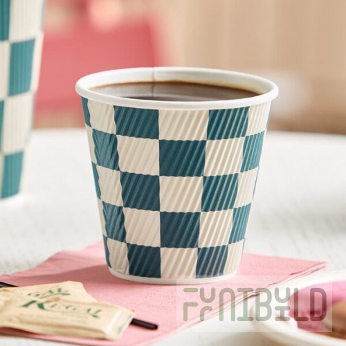 Choice 8 oz. Squat Double Wall Ripple Navy Checkered Paper Hot Cup - 500/Case
