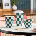 Choice 8 oz. Squat Double Wall Ripple Navy Checkered Paper Hot Cup - 500/Case Choice 8 oz. Squat Double Wall Ripple Navy Checkered Paper Hot Cup - 500/Case