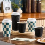 Choice 8 oz. Squat Double Wall Ripple Navy Checkered Paper Hot Cup - 500/Case Choice 8 oz. Squat Double Wall Ripple Navy Checkered Paper Hot Cup - 500/Case