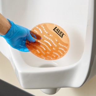 Lavex Mango Scent EVA Deodorizing Gel Urinal Screen - 10/Case Lavex Mango Scent EVA Deodorizing Gel Urinal Screen - 10/Case