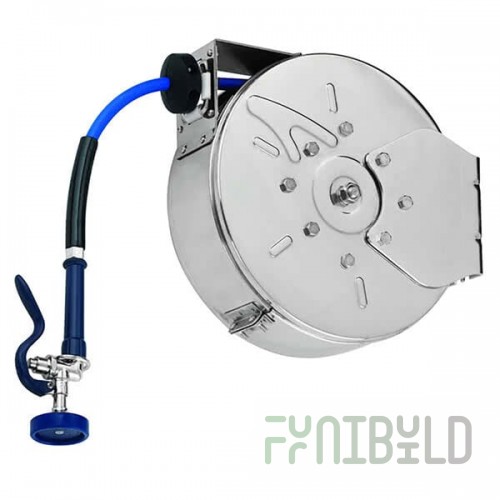 T&S B-7222-C08H 30' Enclosed Epoxy Coated Steel Hose Reel with JeTSpray Hi-Flow Spray Valve