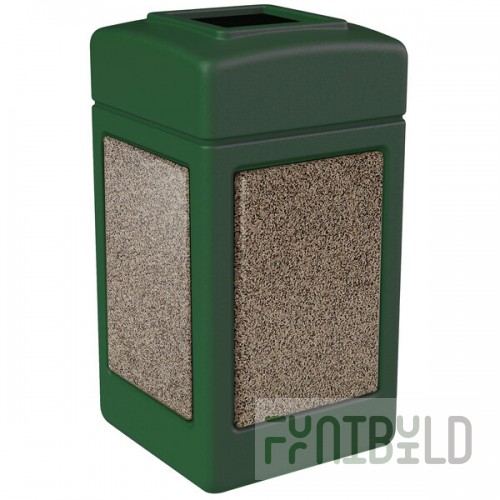 Commercial Zone 720354 StoneTec 42 Gallon Forest Green Square Decorative Trash Can with Riverstone Panels