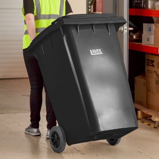 Lavex 95 Gallon Black Wheeled Rectangular Trash Can with Lid