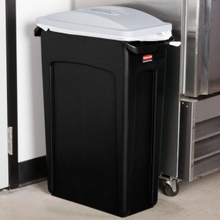 Rubbermaid® Slim Jim 92 Qt. / 23 Gallon Black Rectangular Trash Can with Light Gray Handled Lid Rubbermaid® Slim Jim 92 Qt. / 23 Gallon Black Rectangular Trash Can with Light Gray Handled Lid