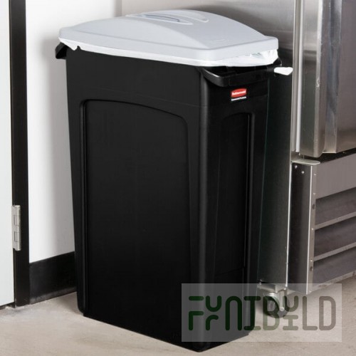 Rubbermaid® Slim Jim 92 Qt. / 23 Gallon Black Rectangular Trash Can with Light Gray Handled Lid