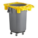 Lavex 44 Gallon Gray Round Commercial Trash Can Kit with Yellow Rim Caddy / Dolly Lavex 44 Gallon Gray Round Commercial Trash Can Kit with Yellow Rim Caddy / Dolly