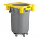 Lavex 44 Gallon Gray Round Commercial Trash Can Kit with Yellow Rim Caddy / Dolly Lavex 44 Gallon Gray Round Commercial Trash Can Kit with Yellow Rim Caddy / Dolly