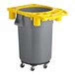 Lavex 44 Gallon Gray Round Commercial Trash Can Kit with Yellow Rim Caddy / Dolly Lavex 44 Gallon Gray Round Commercial Trash Can Kit with Yellow Rim Caddy / Dolly