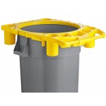 Lavex 44 Gallon Gray Round Commercial Trash Can Kit with Yellow Rim Caddy / Dolly Lavex 44 Gallon Gray Round Commercial Trash Can Kit with Yellow Rim Caddy / Dolly