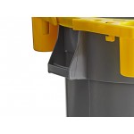 Lavex 44 Gallon Gray Round Commercial Trash Can Kit with Yellow Rim Caddy / Dolly Lavex 44 Gallon Gray Round Commercial Trash Can Kit with Yellow Rim Caddy / Dolly