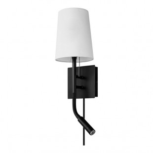 Globe Transitional Matte Black 2-in-1 Wall Sconce with White Polyester Shade and Adjustable Arm with Integrated LED Reading Light Globe Transitional Matte Black 2-in-1 Wall Sconce with White Polyester Shade and Adjustable Arm with Integrated LED Reading Light