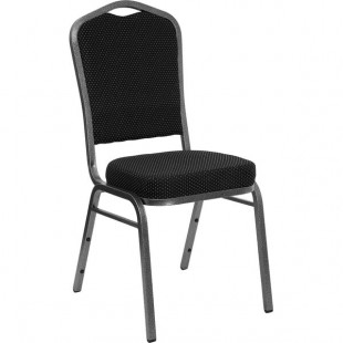 Flash Furniture FD-C01-SILVERVEIN-S076-GG Hercules Black Dotted Pattern Fabric Crown Back Stackable Banquet Chair with Silver Vein Frame