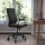 Flash Furniture Whitney Black LeatherSoft Mid-Back Executive Swivel Office Chair with Black Frame and Roller Wheels