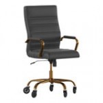 Flash Furniture Whitney Black LeatherSoft Mid-Back Executive Swivel Office Chair with Black Frame and Roller Wheels