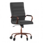 Flash Furniture Whitney Black LeatherSoft Mid-Back Executive Swivel Office Chair with Black Frame and Roller Wheels