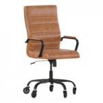 Flash Furniture Whitney Black LeatherSoft Mid-Back Executive Swivel Office Chair with Black Frame and Roller Wheels