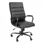 Flash Furniture Whitney Black LeatherSoft Mid-Back Executive Swivel Office Chair with Black Frame and Roller Wheels