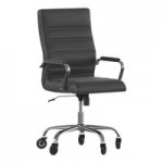Flash Furniture Whitney Black LeatherSoft Mid-Back Executive Swivel Office Chair with Black Frame and Roller Wheels