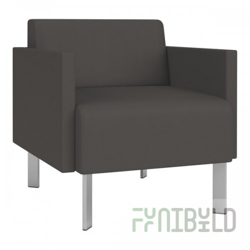 Lesro Luxe Lounge Series Patriot Plus Charcoal Vinyl Guest Arm Chair with Steel Legs
