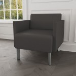 Lesro Luxe Lounge Series Patriot Plus Charcoal Vinyl Guest Arm Chair with Steel Legs