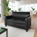 Flash Furniture Agent Black LeatherSoft Loveseat with Charging Bank and Wooden Feet