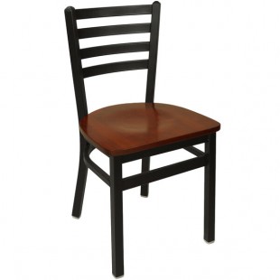 BFM Seating Lima Metal Customizable Ladder Back Side Chair with Mahogany Wooden Seat