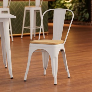 Lancaster Table & Seating Alloy Pearl White Indoor Cafe Chair with Natural Wood Seat