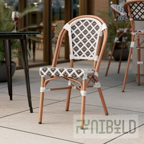 Lancaster Table & Seating Bistro Black and White Birdseye Weave Rattan Outdoor Side Chair