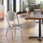 Lancaster Table & Seating Bistro Black and White Birdseye Weave Rattan Outdoor Side Chair Lancaster Table & Seating Bistro Black and White Birdseye Weave Rattan Outdoor Side Chair