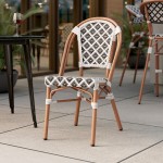 Lancaster Table & Seating Bistro Black and White Birdseye Weave Rattan Outdoor Side Chair Lancaster Table & Seating Bistro Black and White Birdseye Weave Rattan Outdoor Side Chair