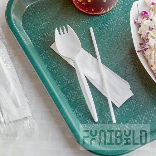 Choice Medium Weight White Wrapped Polypropylene Plastic Spork, Straw, and Napkin Kit - 1,000/Case