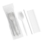 Choice Medium Weight White Wrapped Polypropylene Plastic Spork, Straw, and Napkin Kit - 1,000/Case
