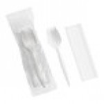 Choice Medium Weight White Wrapped Polypropylene Plastic Spork, Straw, and Napkin Kit - 1,000/Case