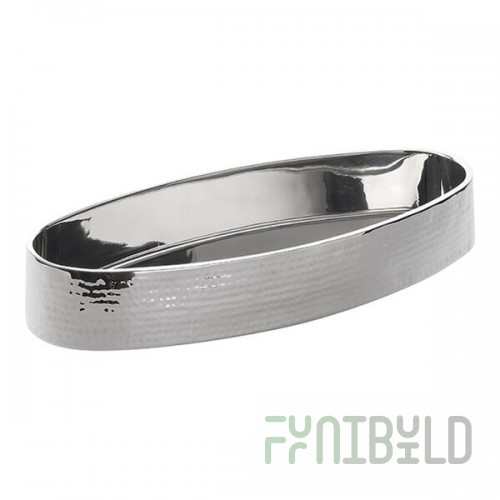 American Metalcraft 216 oz. Oval Hammered Stainless Steel Double-Walled Serving Bowl