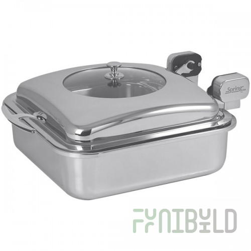 Spring USA Sauteuse Vision 6 Qt. Square Stainless Steel Induction Chafer with Glass Lid 2474-6