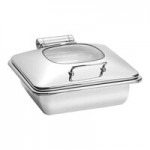 Eastern Tabletop 3915S 8 Qt. Stainless Steel Rectangular Induction / Traditional Chafer with Stand and Hinged Dome Cover