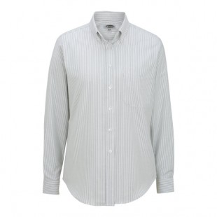 Edwards 5077 Women's Customizable Gray Stripe Long Sleeve Wrinkle-Resistant Easy-Care Oxford Dress Shirt with Soil Release - 2X