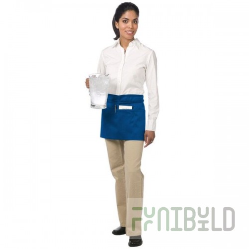 Chef Revival Royal Blue Poly-Cotton Customizable Waist Apron with 3 Pockets - 12
