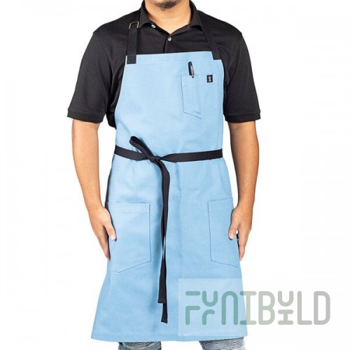 Uncommon Chef 3116 Blue Gray Customizable 100% Cotton Canvas Aura Bib Apron with Black Webbing and 3 Pockets - 34