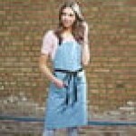 Uncommon Chef 3116 Blue Gray Customizable 100% Cotton Canvas Aura Bib Apron with Black Webbing and 3 Pockets - 34
