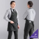 Uncommon Chef 3041 Black Customizable Poly-Cotton Twill V-Neck Tuxedo Apron with Adjustable Neck Strap and 2 Pockets - 28